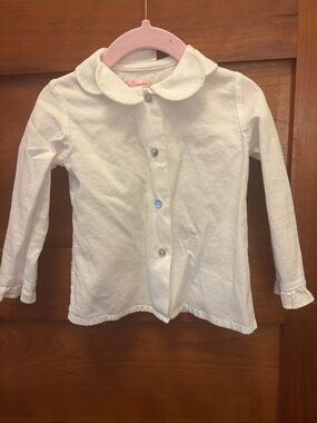 Girls White Peter Pan Collar Button-Down Shirt by La Coqueta